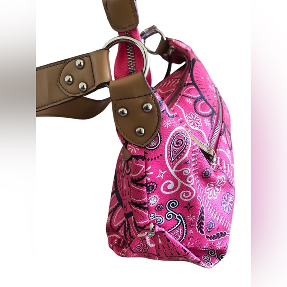 Isaac Mizrahi Pink Floral leather Shoulder Bag - Picture 5 of 7